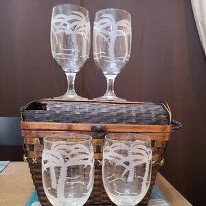 Rolf Glass Palm Tree Iced Tea & Water Glasses - Set of 4